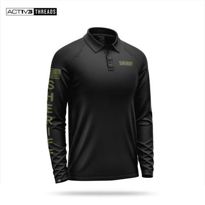 [SHERIFF] Men's Performance Polo Long Sleeve [BLK/GRN]-13 Fifty Apparel