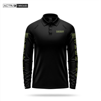 [SHERIFF] Men's Performance Polo Long Sleeve [BLK/GRN]-13 Fifty Apparel