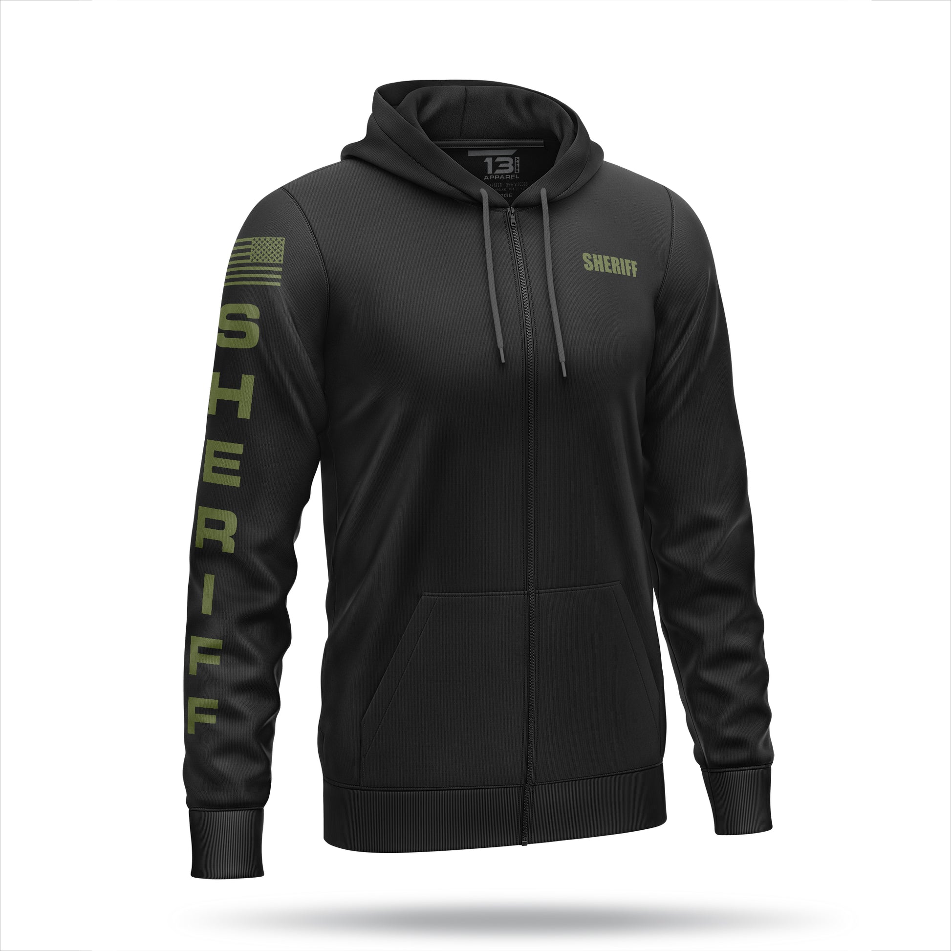 [SHERIFF] Performance Full-Zip Hoodie [BLK/GRN]﻿﻿-13 Fifty Apparel