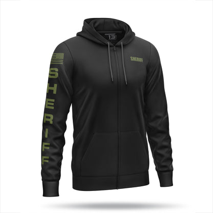 [SHERIFF] Performance Full-Zip Hoodie [BLK/GRN]﻿﻿-13 Fifty Apparel