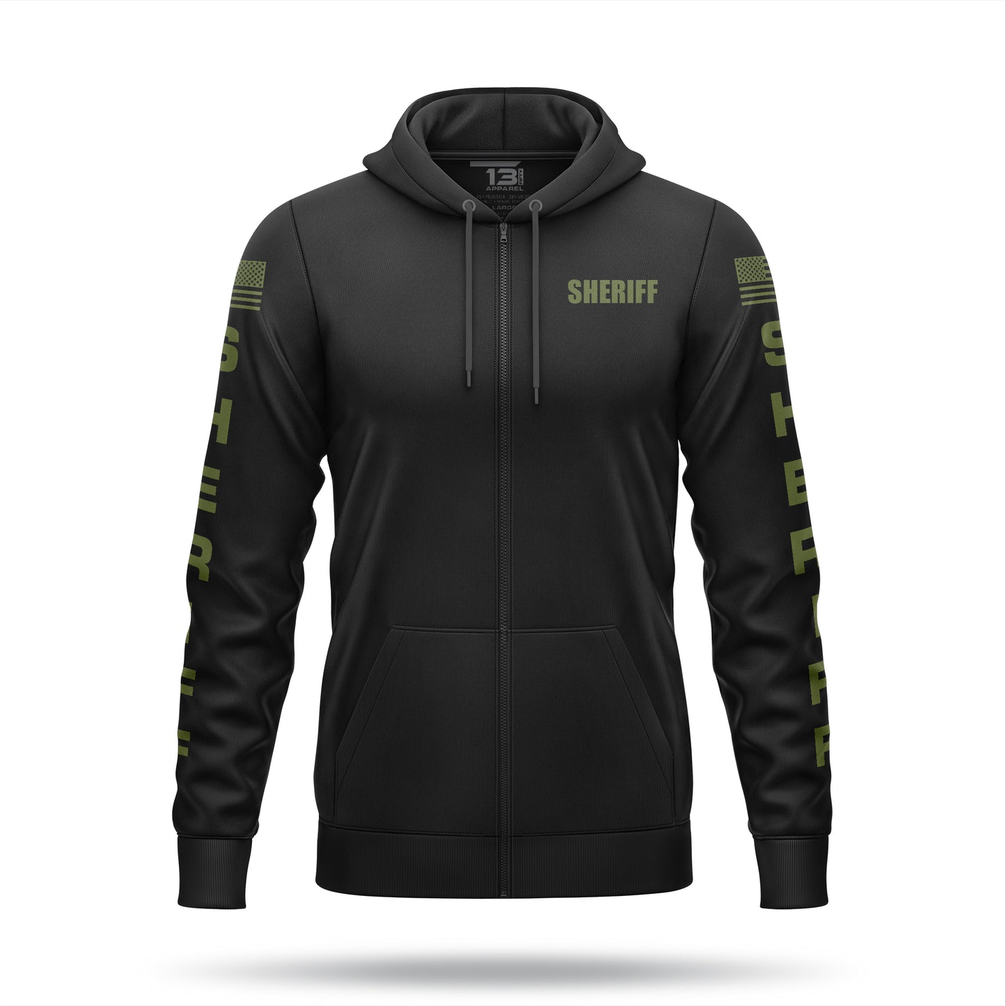 [SHERIFF] Performance Full-Zip Hoodie [BLK/GRN]﻿﻿-13 Fifty Apparel