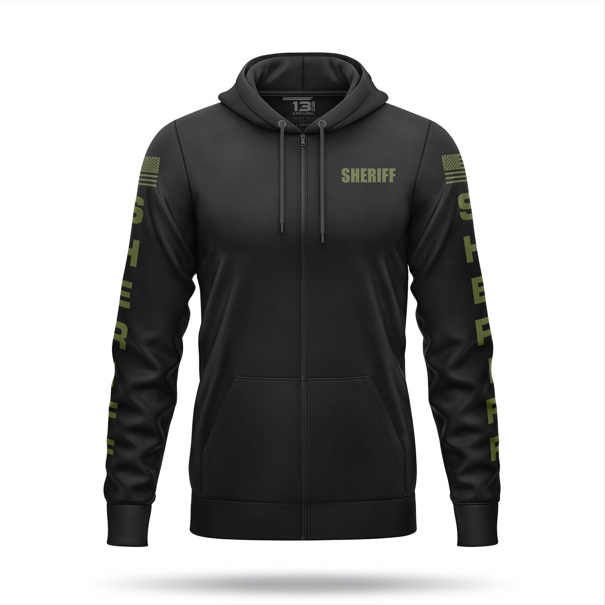 [SHERIFF] Performance Full-Zip Hoodie [BLK/GRN]﻿﻿-13 Fifty Apparel