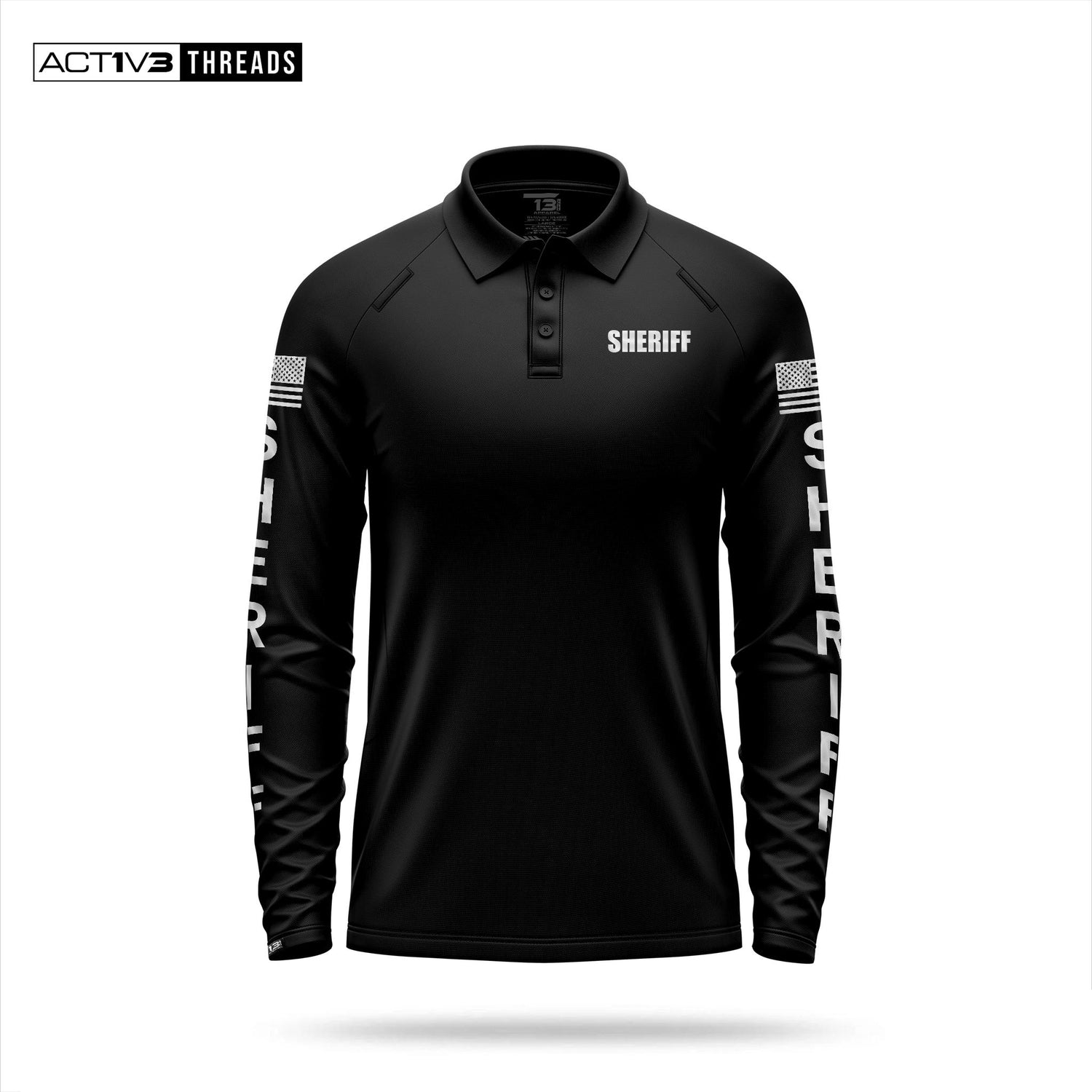 [SHERIFF] Reflective Men's Performance Polo Long Sleeve [BLK/REF]-13 Fifty Apparel