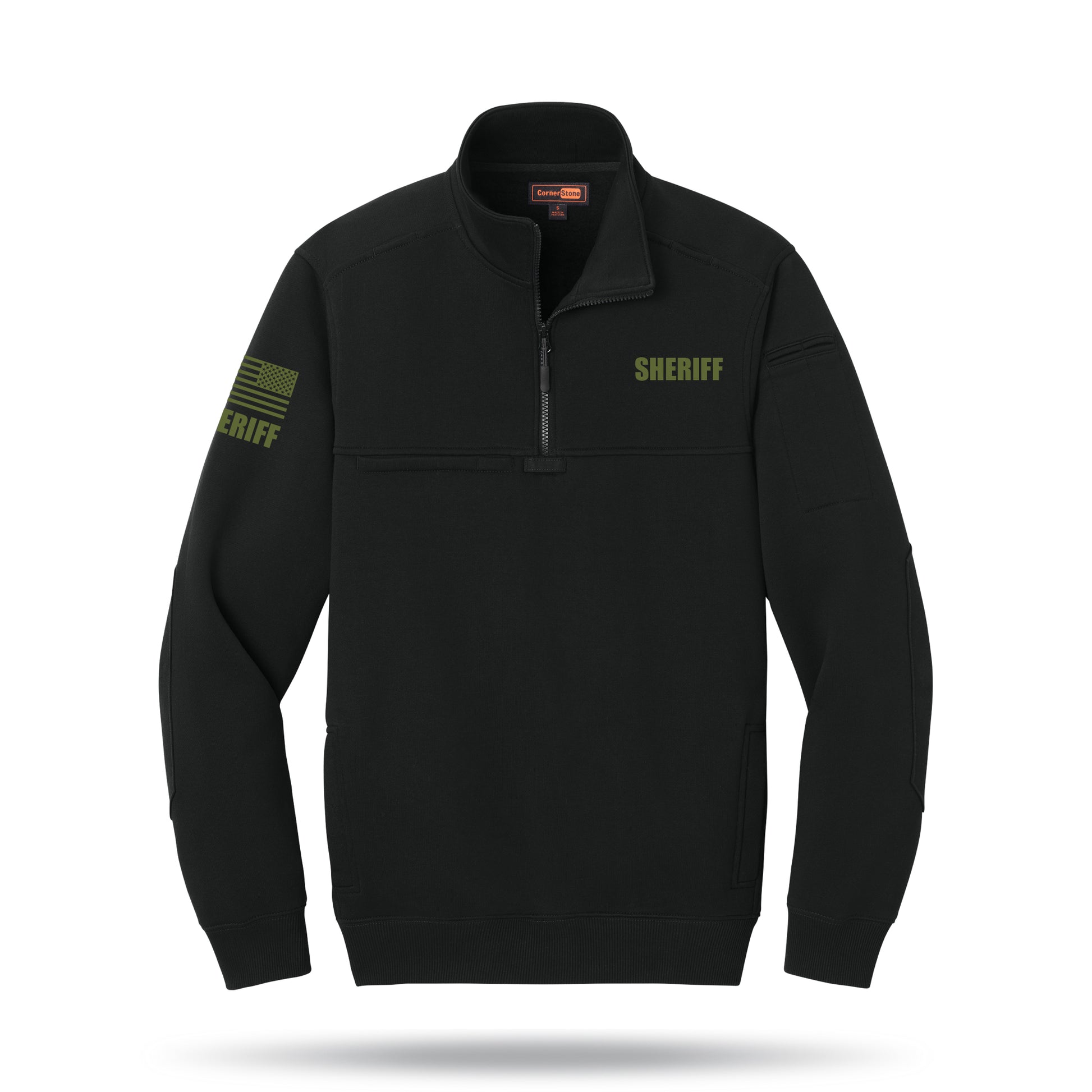 [SHERIFF] Tough Fleece Quarter Zip [BLK/GRN]-13 Fifty Apparel