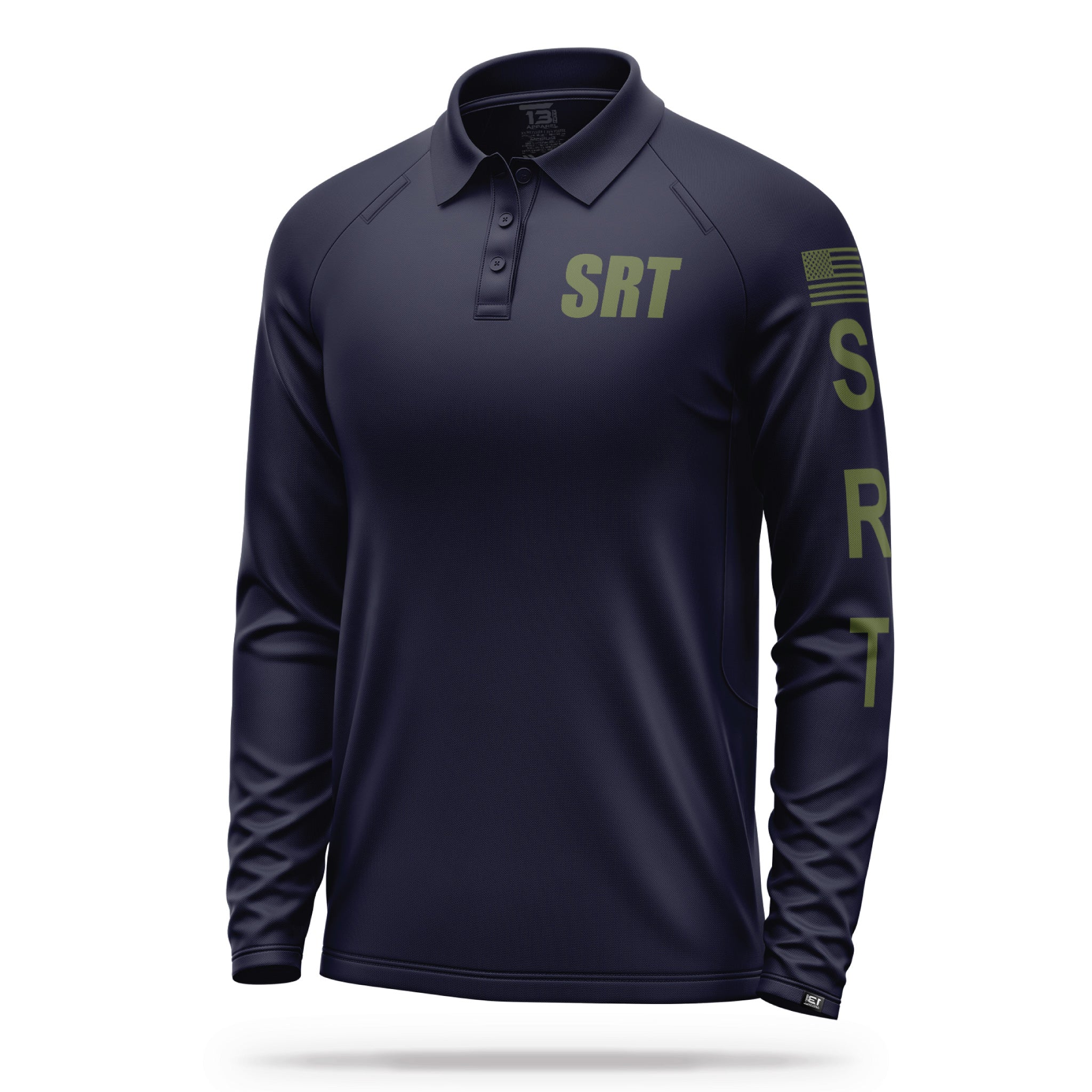 SRT] Men's Performance Polo Long Sleeve [NVY/GRN] | 13 Fifty Apparel