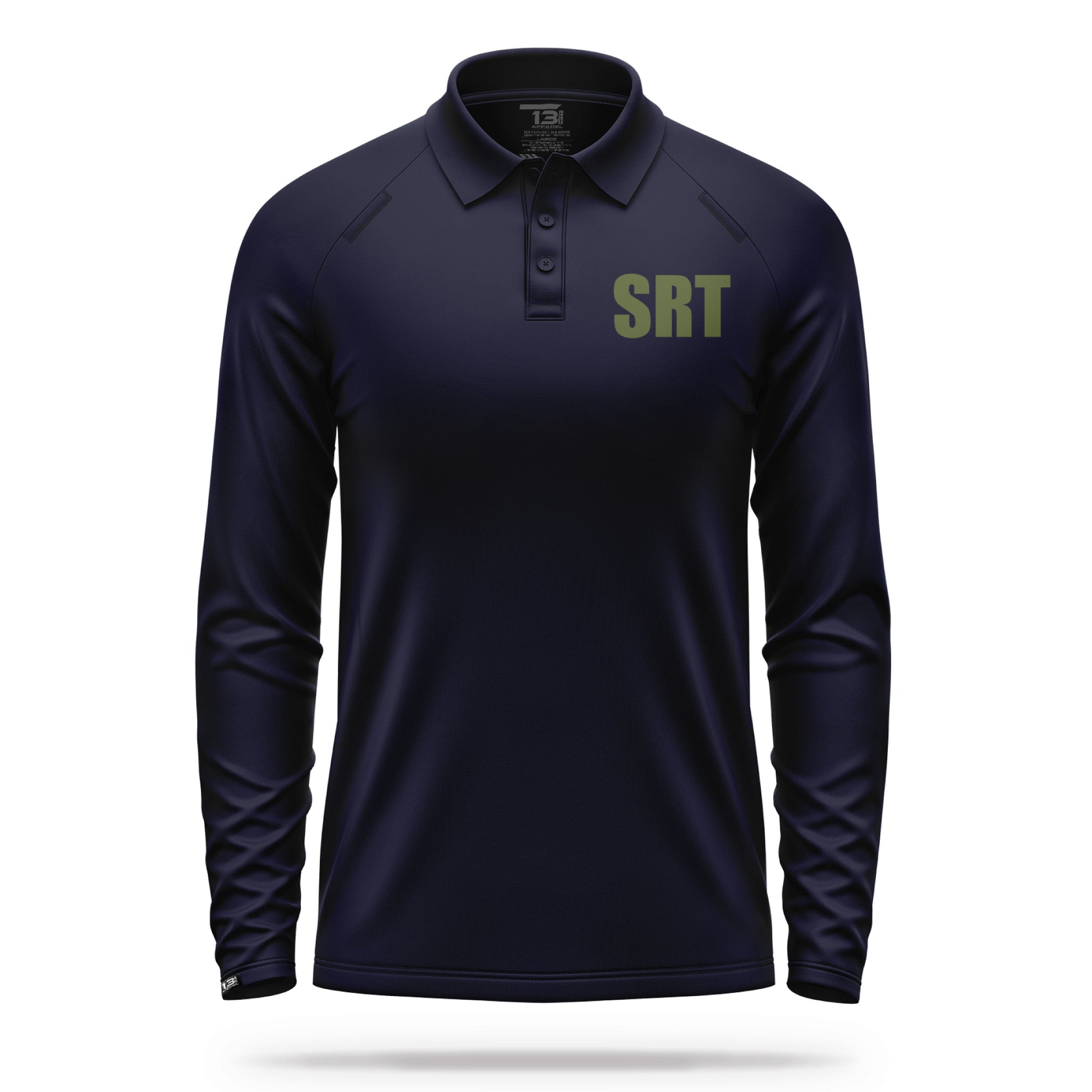[SRT] Men's Performance Polo Long Sleeve [NVY/GRN]-13 Fifty Apparel