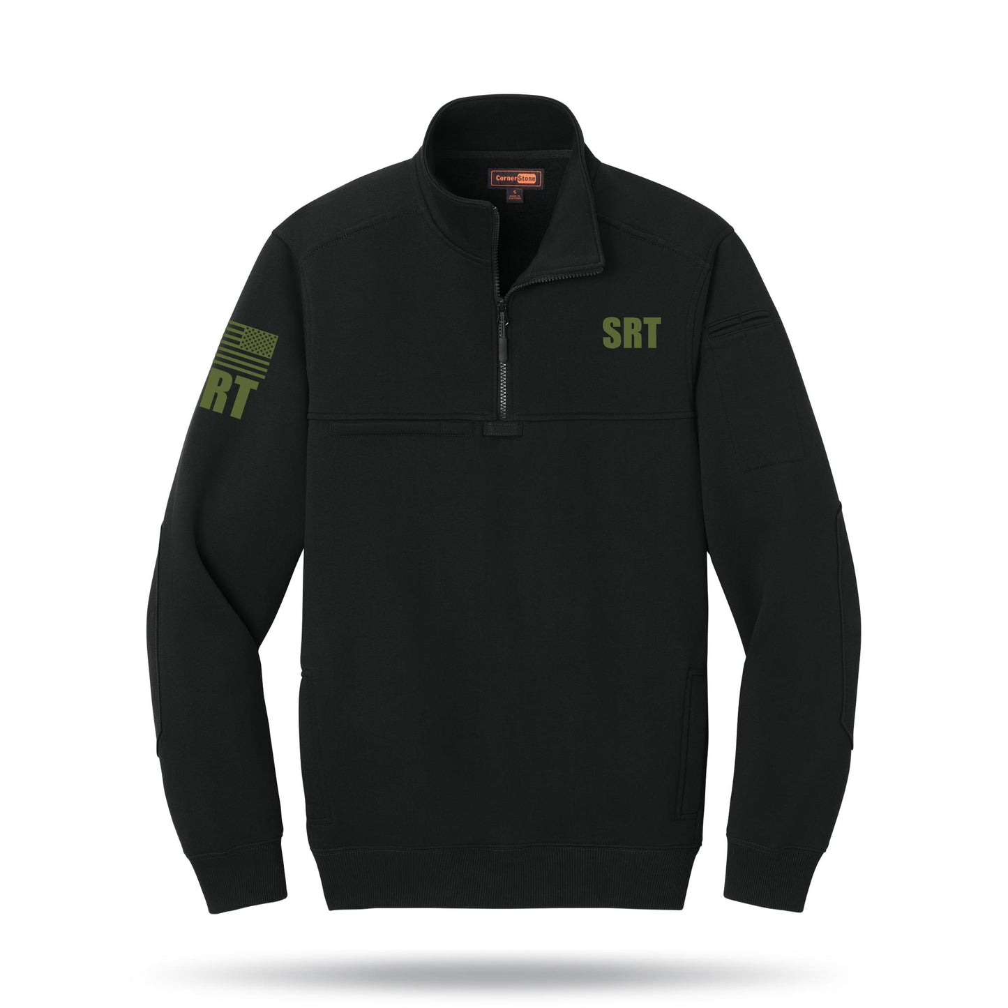 [SRT] Tough Fleece Quarter Zip [BLK/GRN]-13 Fifty Apparel