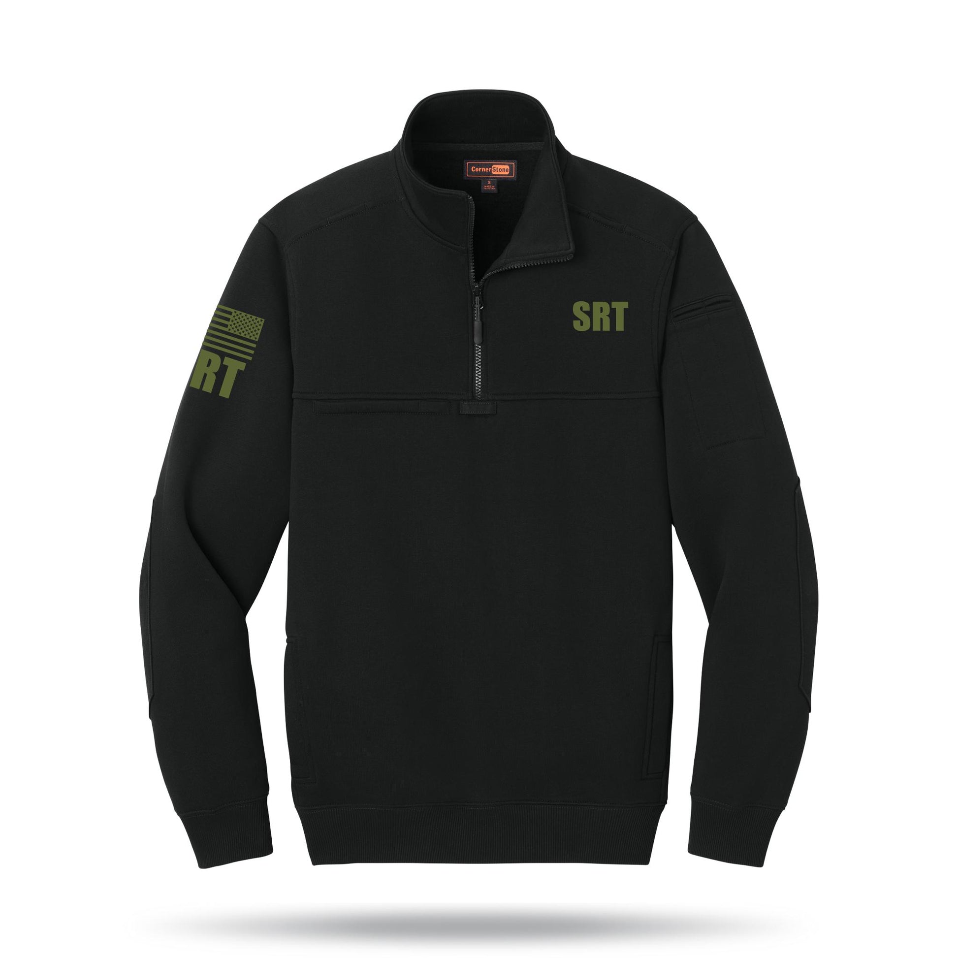 [SRT] Tough Fleece Quarter Zip [BLK/GRN]-13 Fifty Apparel
