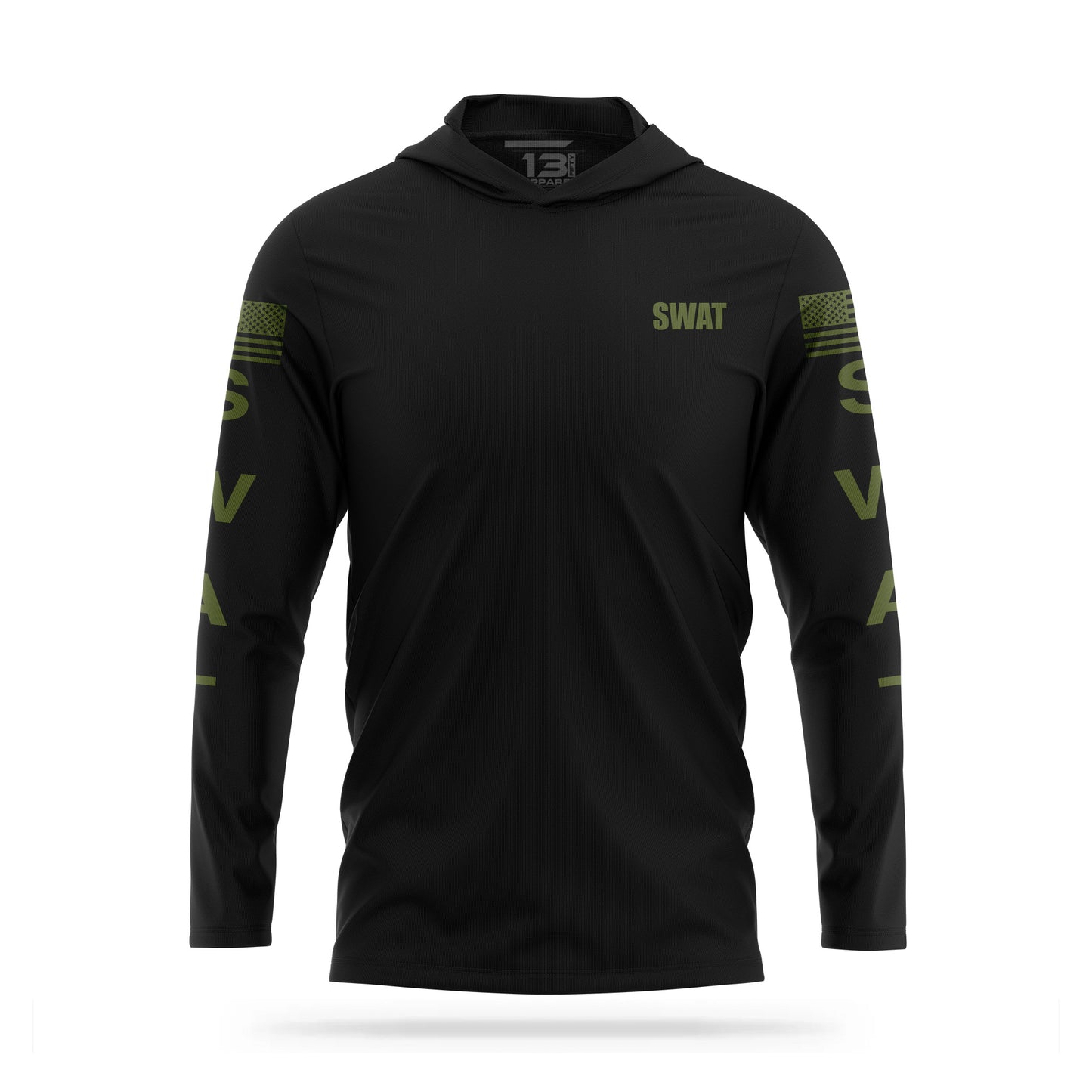 [SWAT] Men's Hooded Long Sleeve [BLK/GRN]-13 Fifty Apparel