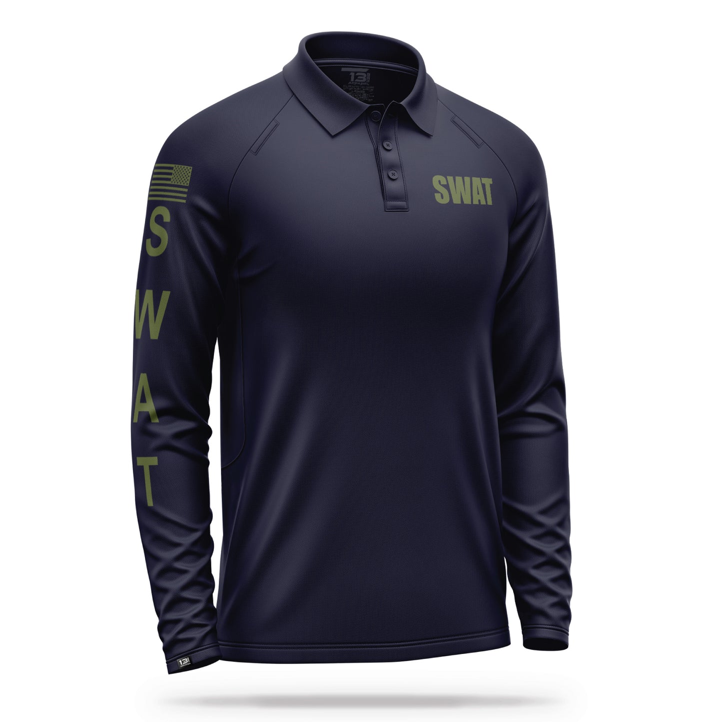 [SWAT] Men's Performance Polo Long Sleeve [NVY/GRN] 13 Fifty Apparel 