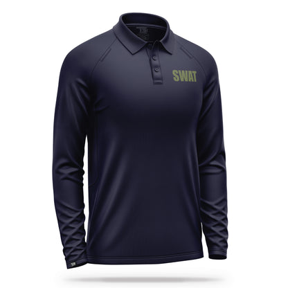 [SWAT] Men's Performance Polo Long Sleeve [NVY/GRN]-13 Fifty Apparel