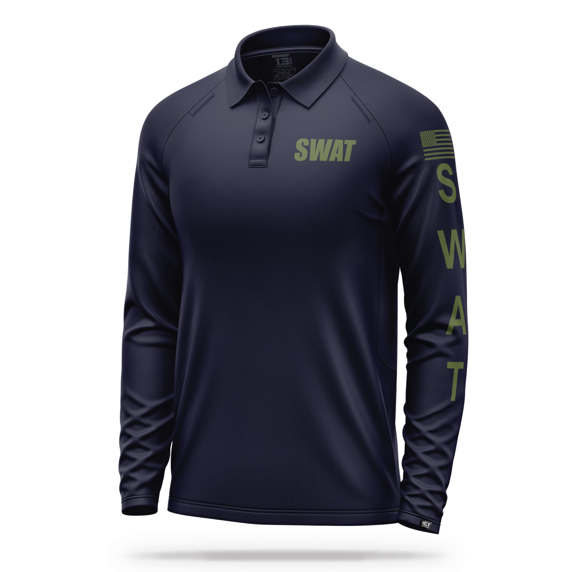 [SWAT] Men's Performance Polo Long Sleeve [NVY/GRN] 13 Fifty Apparel 