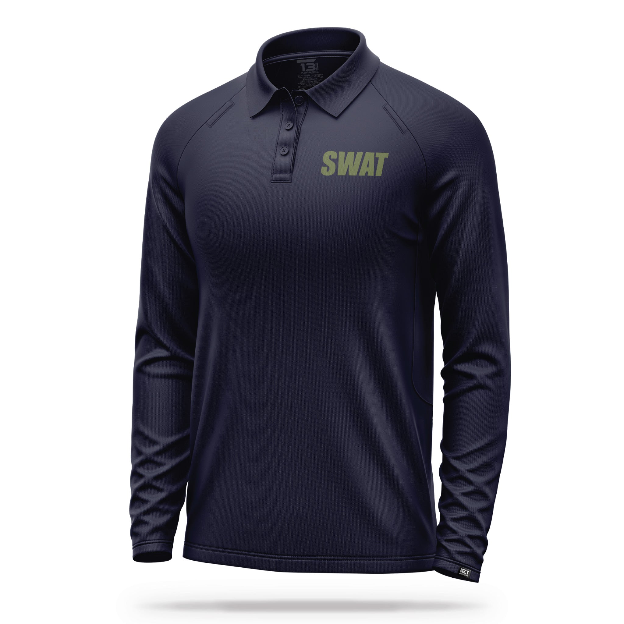 SWAT] Men's Performance Polo Long Sleeve [NVY/GRN] | 13 Fifty Apparel