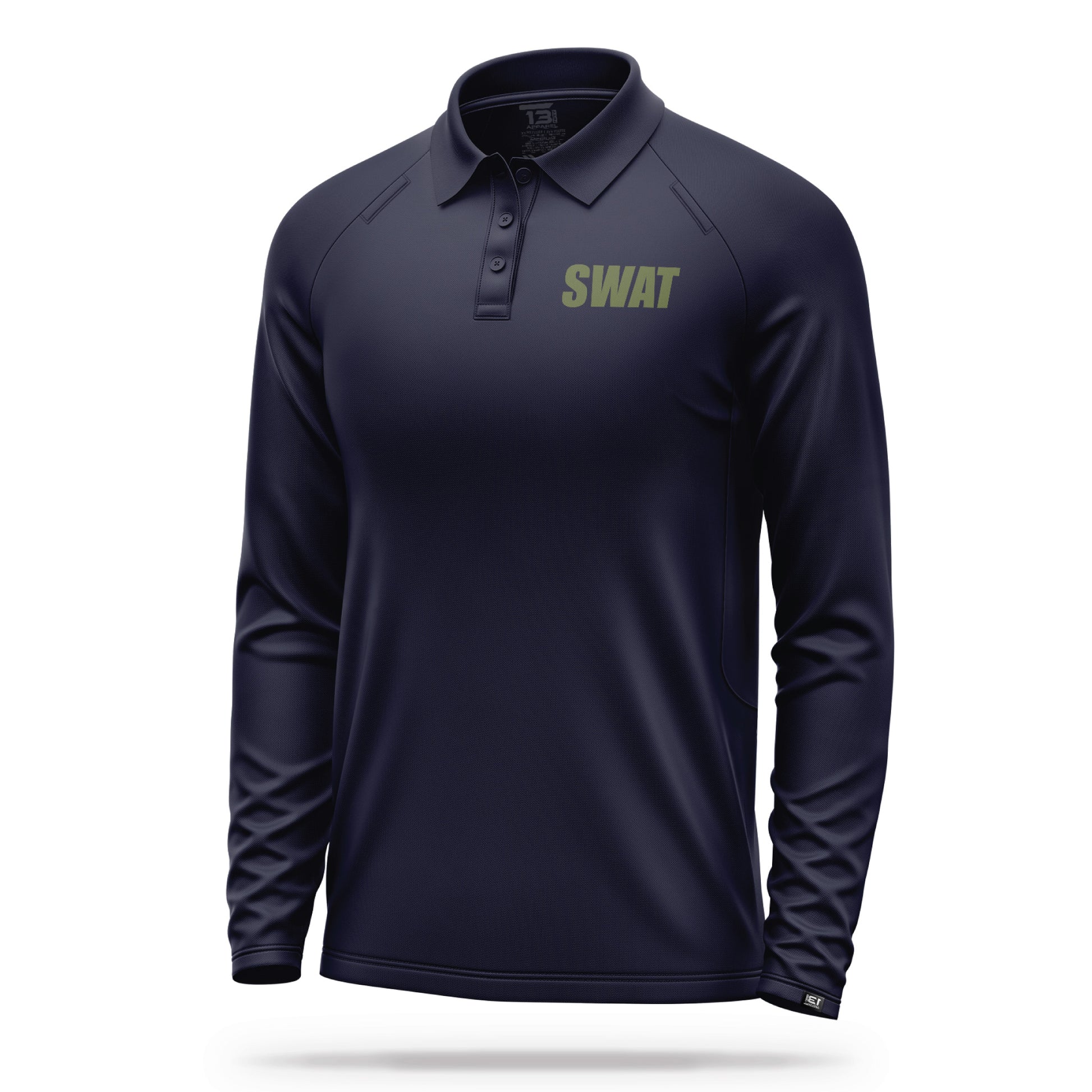 [SWAT] Men's Performance Polo Long Sleeve [NVY/GRN]-13 Fifty Apparel