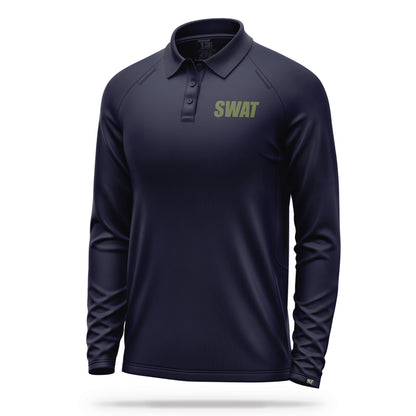 [SWAT] Men's Performance Polo Long Sleeve [NVY/GRN]-13 Fifty Apparel