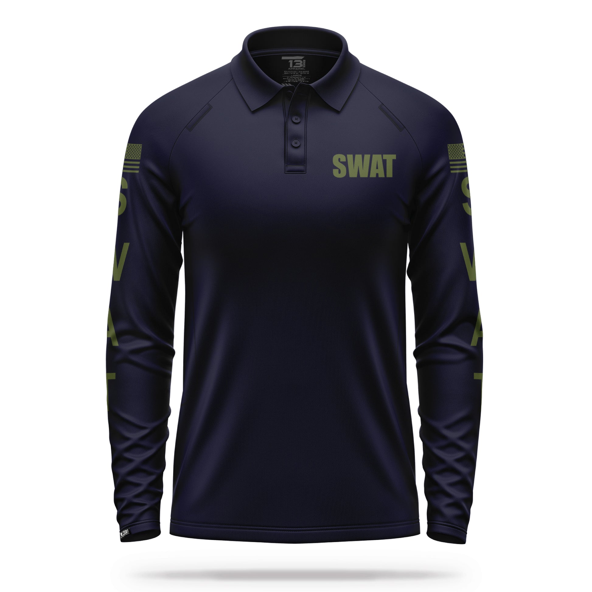 [SWAT] Men's Performance Polo Long Sleeve [NVY/GRN] 13 Fifty Apparel 