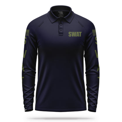 [SWAT] Men's Performance Polo Long Sleeve [NVY/GRN] 13 Fifty Apparel 