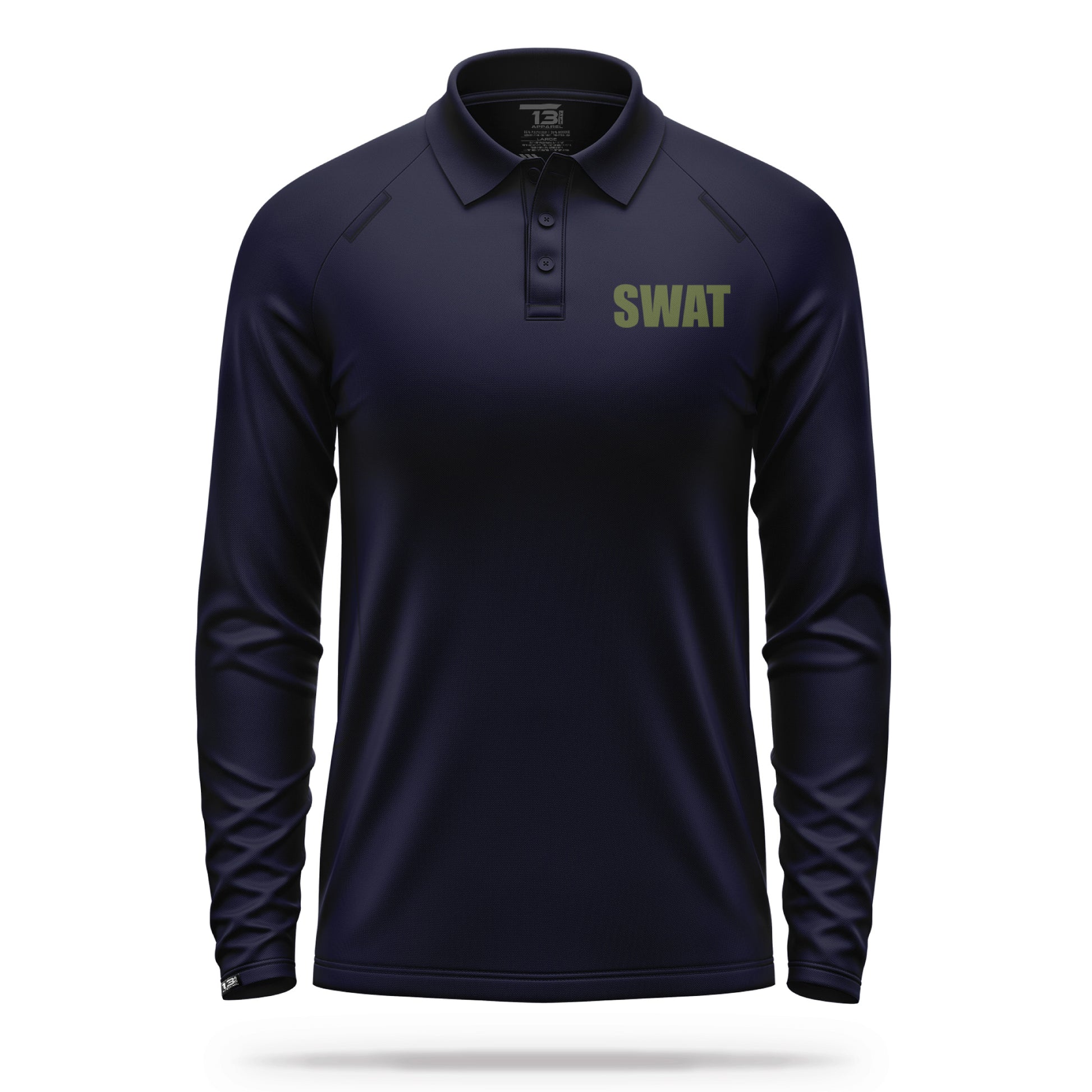 [SWAT] Men's Performance Polo Long Sleeve [NVY/GRN]-13 Fifty Apparel