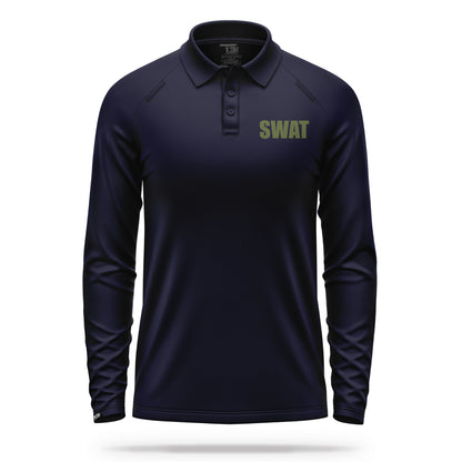 [SWAT] Men's Performance Polo Long Sleeve [NVY/GRN]-13 Fifty Apparel