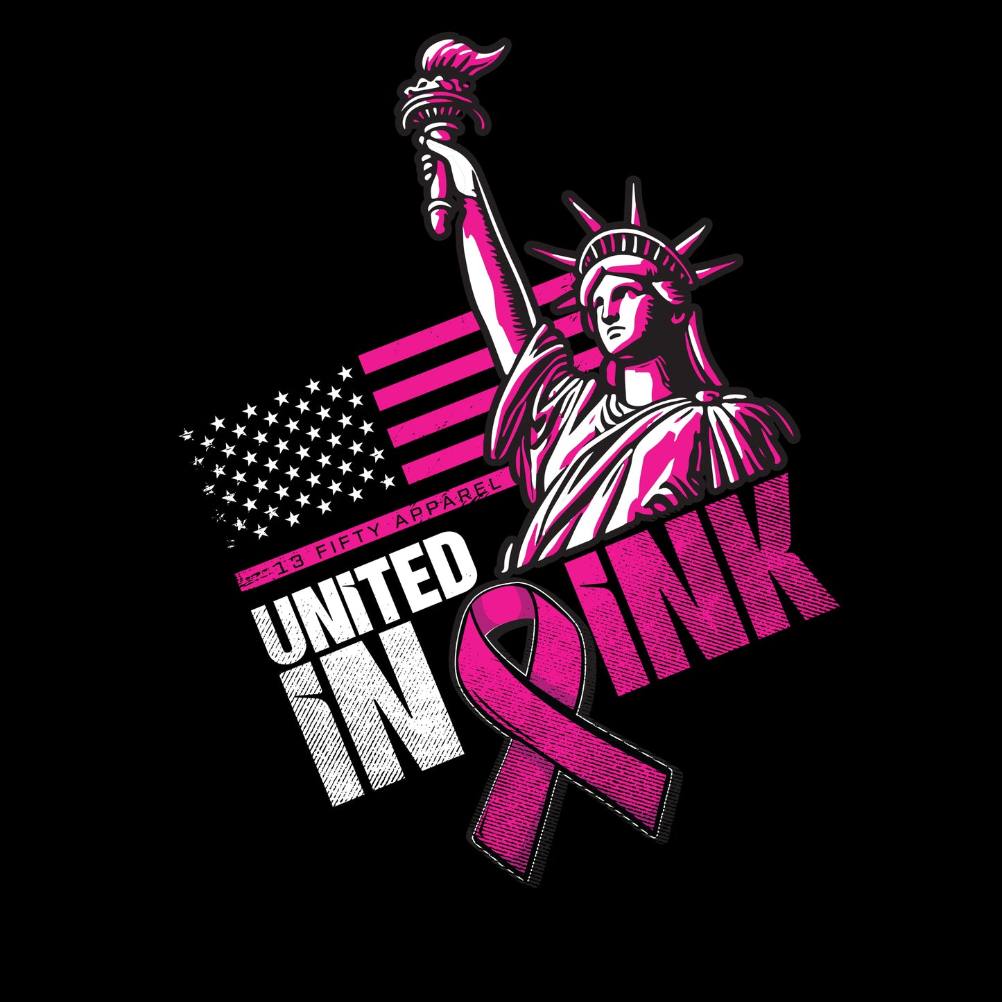 [UNITED IN PINK] Men's Hooded Long Sleeve [BLK/PNK]-13 Fifty Apparel