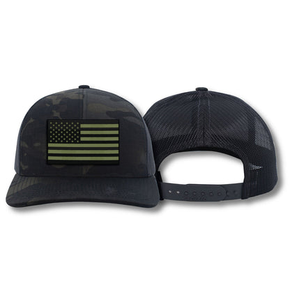 [USA Flag] OD GRN Adjustable Mesh Back Cap-13 Fifty Apparel
