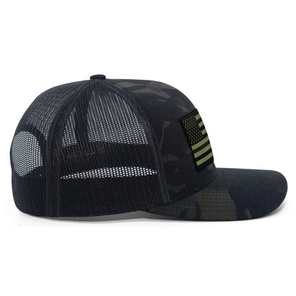 [USA Flag] OD GRN Adjustable Mesh Back Cap-13 Fifty Apparel