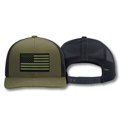 [USA Flag] OD GRN Adjustable Mesh Back Cap-13 Fifty Apparel