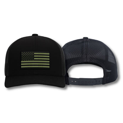 [USA Flag] OD GRN Adjustable Mesh Back Cap-13 Fifty Apparel