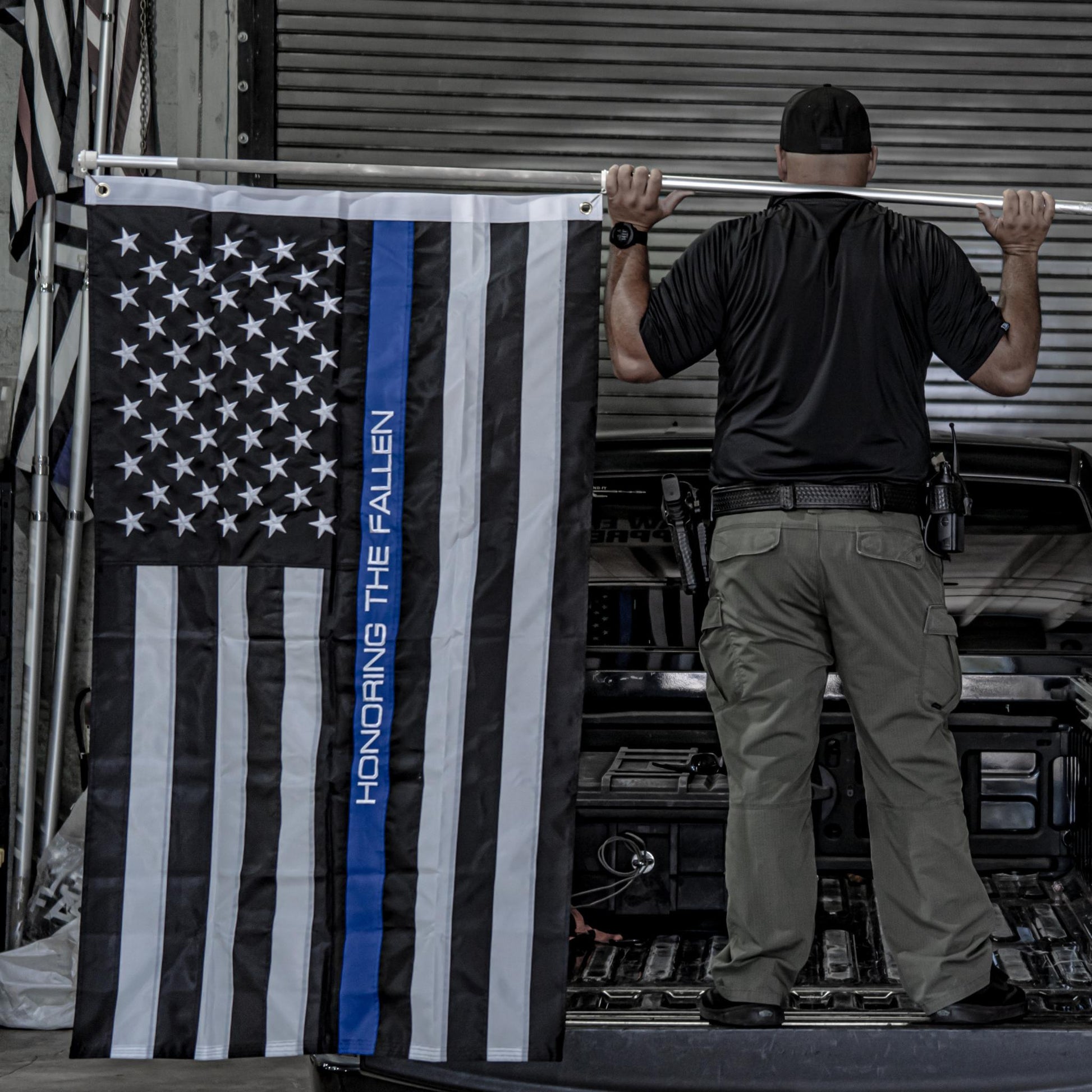 [HONORING THE FALLEN] Embroidered Flag [BLK/BLU]-13 Fifty Apparel